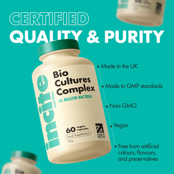 Incite Nutrition Bio Cultures Complex 15 Bacterial Strains 45 Billion CFU Prebiotics and Probiotics